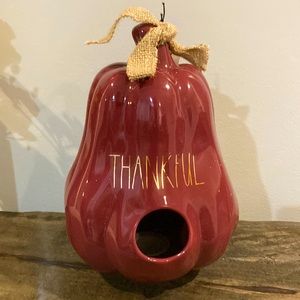 NWT Rae Dunn Thankful Fall Red Ceramic Gourd Birdhouse - Thanksgiving 🍎🎃🍁